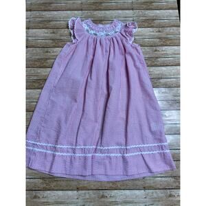 Lil Cactus Pink Seersucker Smocked Easter Bunny Dress 5Y